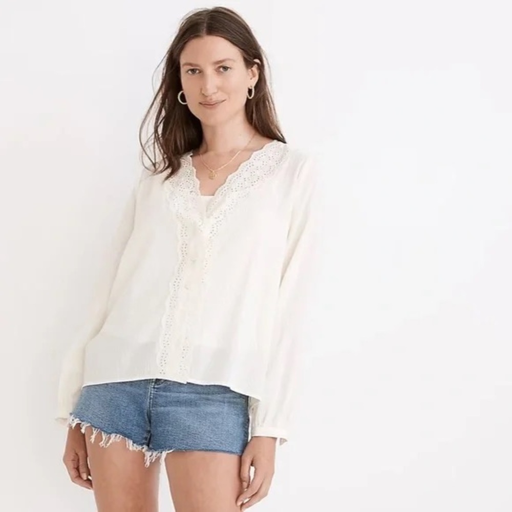 Madewell Eyelet Trim Top. Size XS